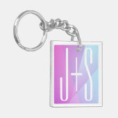 Porte-clés Cool Géométrique rose et pourpre | Initiales de co (Devant gauche)