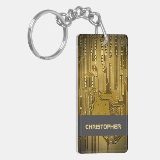 Porte-clés Cool Gold Computer Circuit Board Monogramme (Devant gauche)