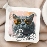 Porte-clés Cool moderne de chat Grunge Nom et photo<br><div class="desc">Ce design simple et moderne est composé d'une typographie de script simple et moderne. Ajoutez une photo personnalisée de votre chat ou chaton</div>