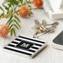 Cool Moderne Monogramme Chic noir & blanc rayé