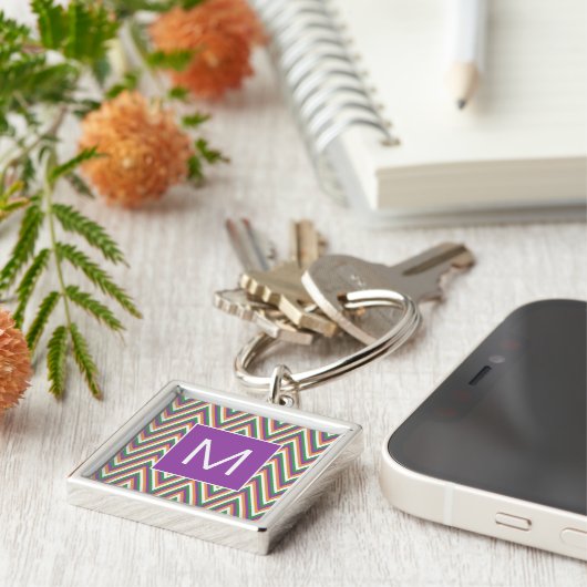 Porte-clés Cool Motif Retro Chevron Monogram (Côté)