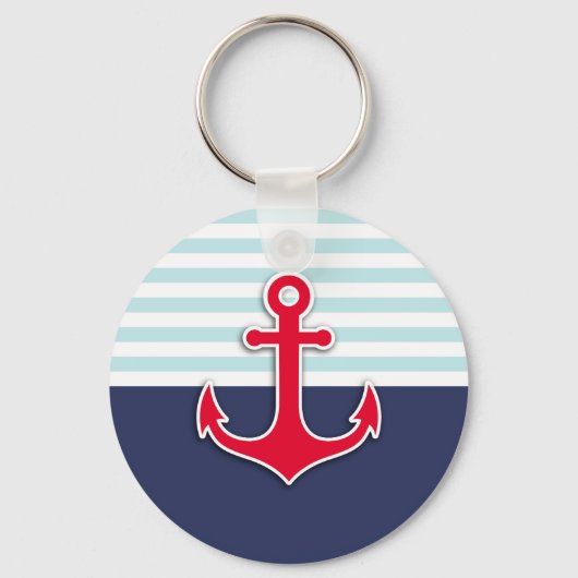 Porte-clés Cool Nautical Marine Bleu Rouge Ancre Design (Recto)