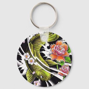 Porte-clés Cool oriental japonais noir encre de chance koi po