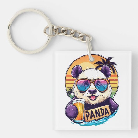 Porte-clés Cool Panda : Retro Summer & Beer Vibes (Devant)