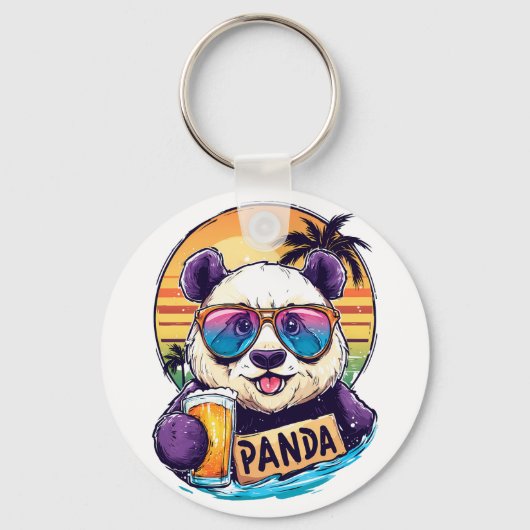 Porte-clés Cool Panda : Retro Summer & Beer Vibes (Recto)