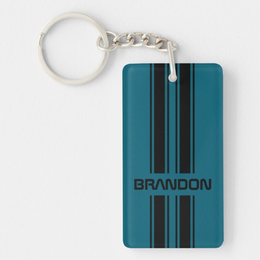 Porte-clés Cool personnalisé Turquoise bleu noir course autom (Devant)