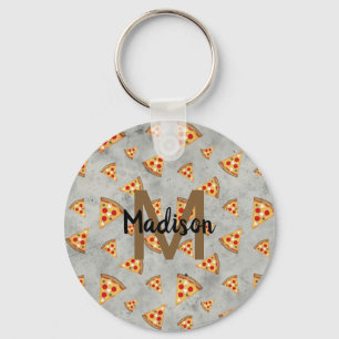 Porte-clés Cool pizza tranches vintage gris motif Monogramme