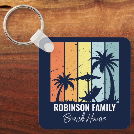 Porte-clés Cool Retro Beach House Custom Navy Blue (Recto)