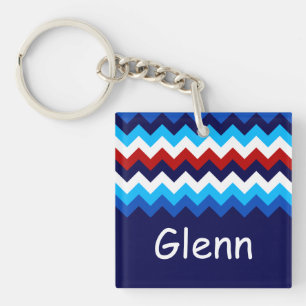 Porte-clés Cool Rouge Blanc Bleu Chevron Carré personnalisé P