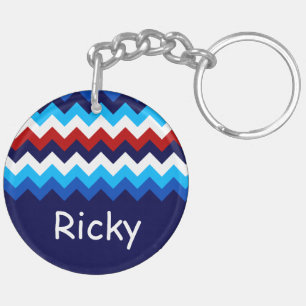 Porte-clés Cool Rouge Blanc Bleu Chevron Personnalisé Cercle