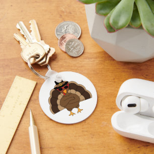 Porte-clés Cool Turkey with sunglasses Happy Thanksgiving