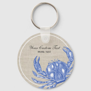 Porte-clés Cool Vintage Crabe bleu marine Plage personnalisée