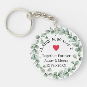 Porte-clés Coordonnées de l'amour Cadeau de mariage botanique
