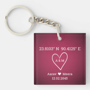 Porte-clés Coordonnées de l'Amour Cadeau de Mariage Luxueux