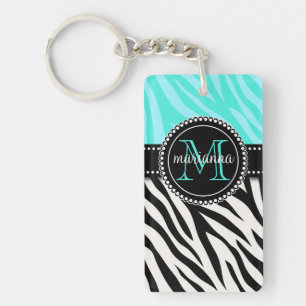 Porte-clés Copie noire Girly moderne de zèbre d'Aqua