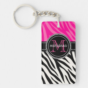 Porte-clés Copie rose noire Girly moderne de zèbre
