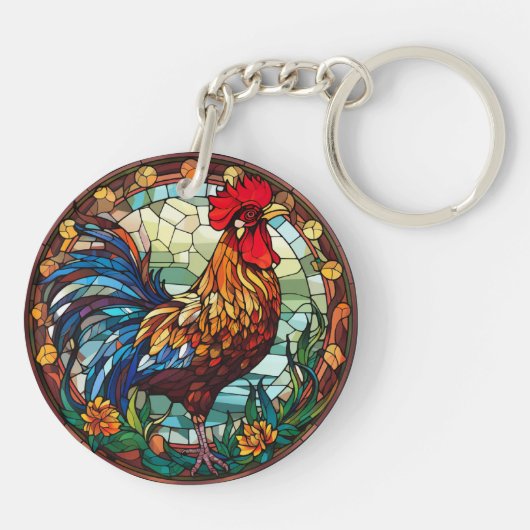 Porte-clés Coq de poulet en verre doux (Dos)