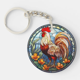 Porte-clés Coq de poulet en verre doux