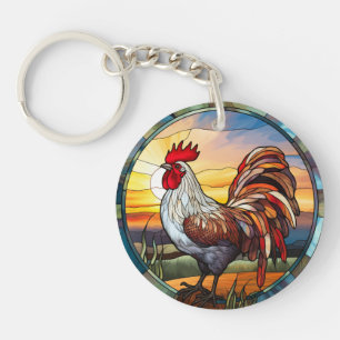 Porte-clés Coq de poulet en verre doux et lever du soleil
