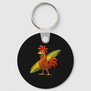 Porte-clés Coq Drôle Avec Épi De Maïs Thanksgiving Poulet F