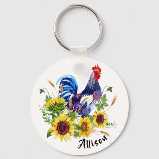 Porte-clés Coq et tournesols (Recto)