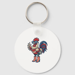 Porte-clés Coq Patriotique en Talons Gravure Vintage Chemise