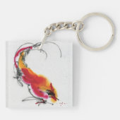 Porte-clés Coq peu commun. Calligraphie et watercolor. (Dos)
