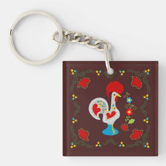 Porte-clés Coq traditionnel de Barcelos en blanc (Devant)