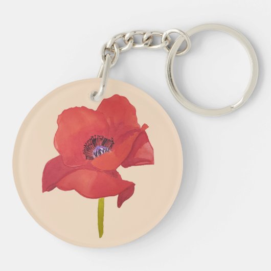 Porte-clés coquelicot rouge aquarelle (Dos)