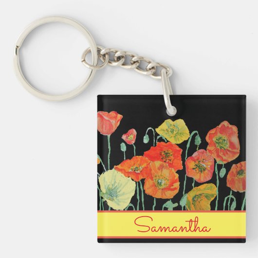 Porte-clés Coquelicots Filles Nom Rouge Orange Jaune (Devant)