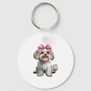 Porte-clés Coquette Bow Havanais Chien Maman Fille Rose