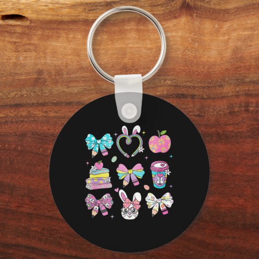 Porte-clés Coquette Bow Pencil Lapin Rabbit Enseignant Joyeux (Recto)