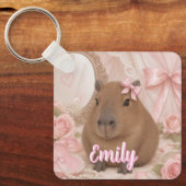 Porte-clés coquette capybara noeud rose (Recto)