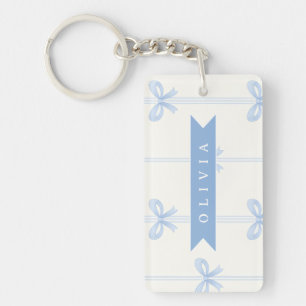 Porte-clés Coquette de Nœud Bleu Personnalisé Esthétique Nom