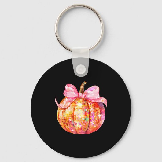 Porte-clés Coquette Pumpkin Bow Disco Ball Cute Girly Hallowe (Recto)