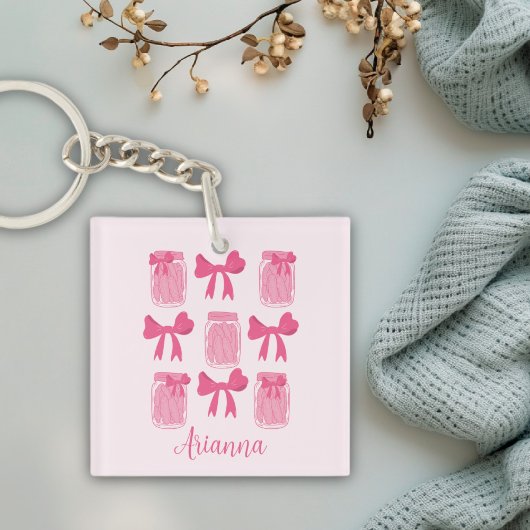 Porte-clés Coquette rose chaud Pickle Jar et Bow Personnalisé