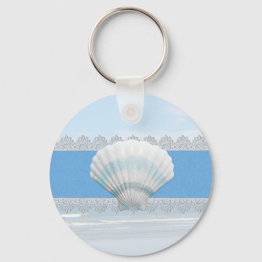 Porte-clés Coquillage Bleu Doux Et Dentelle (Recto)