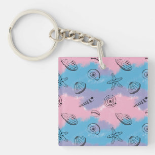 Porte-clés Coquillages illustrés simples sur des couleurs fro