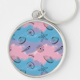 Porte-clés Coquillages illustrés simples sur des couleurs fro
