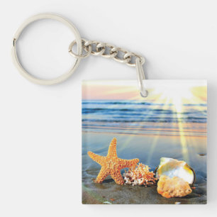 Porte-clés Coquillages marins et étoiles de mer sur la plage