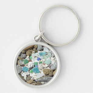 Porte-clés coquillages verre de mer bois flotté