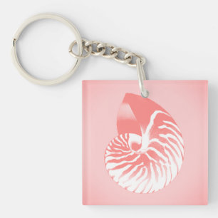 Porte-clés Coquille de Nautilus - corail rose et blanc