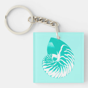 Porte-clés Coquille de Nautilus - turquoise, aqua et blanc