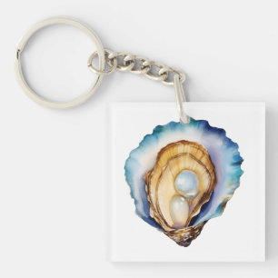 Porte-clés Coquille d'huître à l'aquarelle