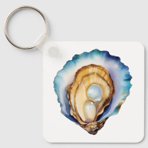 Porte-clés Coquille d'huître à l'aquarelle