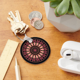 Porte-clés Corail Et Plumes Roses Mandala Porte - clé