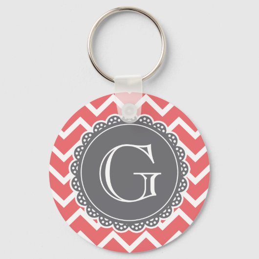 Porte-clés Coral Chevron Gris Monogramme (Recto)