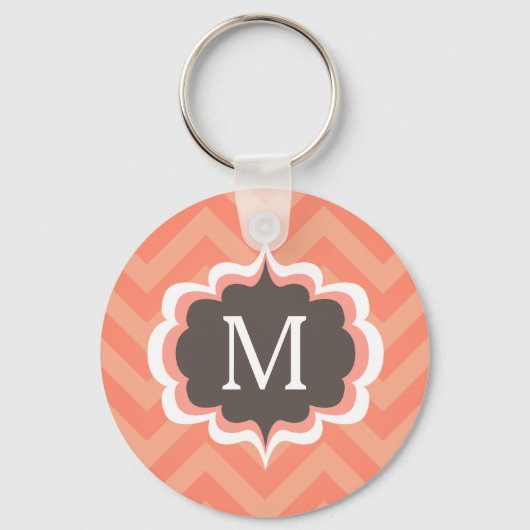 Porte-clés Coral rose Chevron Motif Personnalisé Monogramme (Recto)
