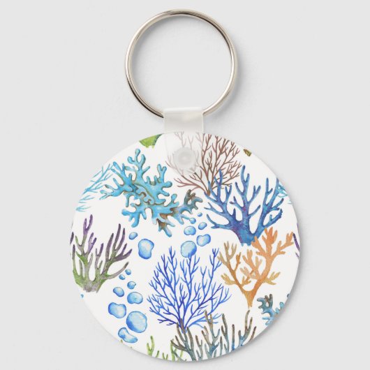 Porte-clés Coraux dessinés à la main : motif sous-marin. (Recto)