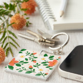 Porte-clés Coraux élégants et fleurs blanches avec feuillage (Devant Droit)